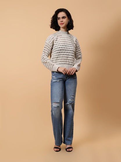 Gaiia Women Solid Regular Fit Cutwork Pullover