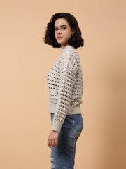 Gaiia Women Solid Regular Fit Cutwork Pullover