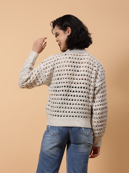 Gaiia Women Solid Regular Fit Cutwork Pullover