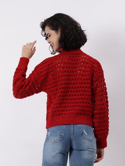 Gaiia Women Solid Regular Fit Cutwork Pullover