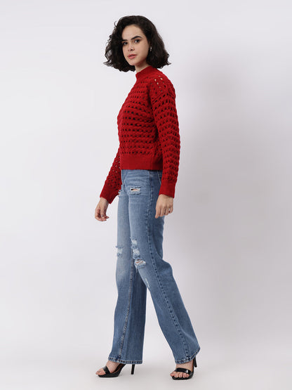 Gaiia Women Solid Regular Fit Cutwork Pullover