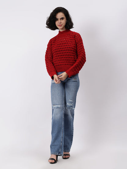 Gaiia Women Solid Regular Fit Cutwork Pullover