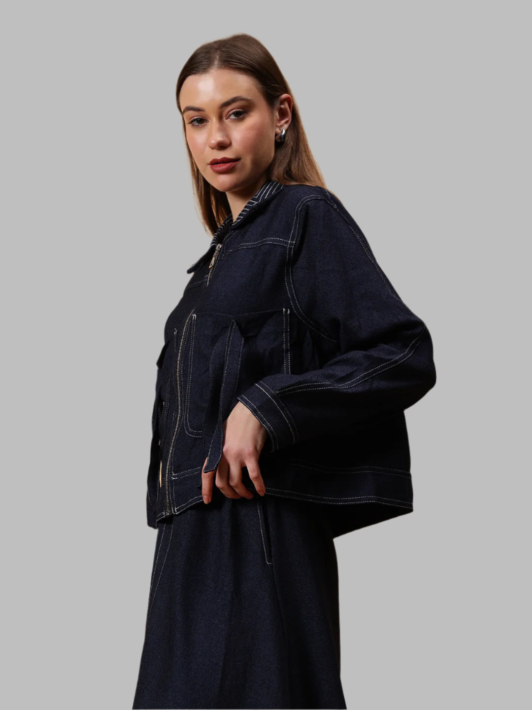 Gaiia Denim Jacket And Skirt Co-Ord Set - Blue