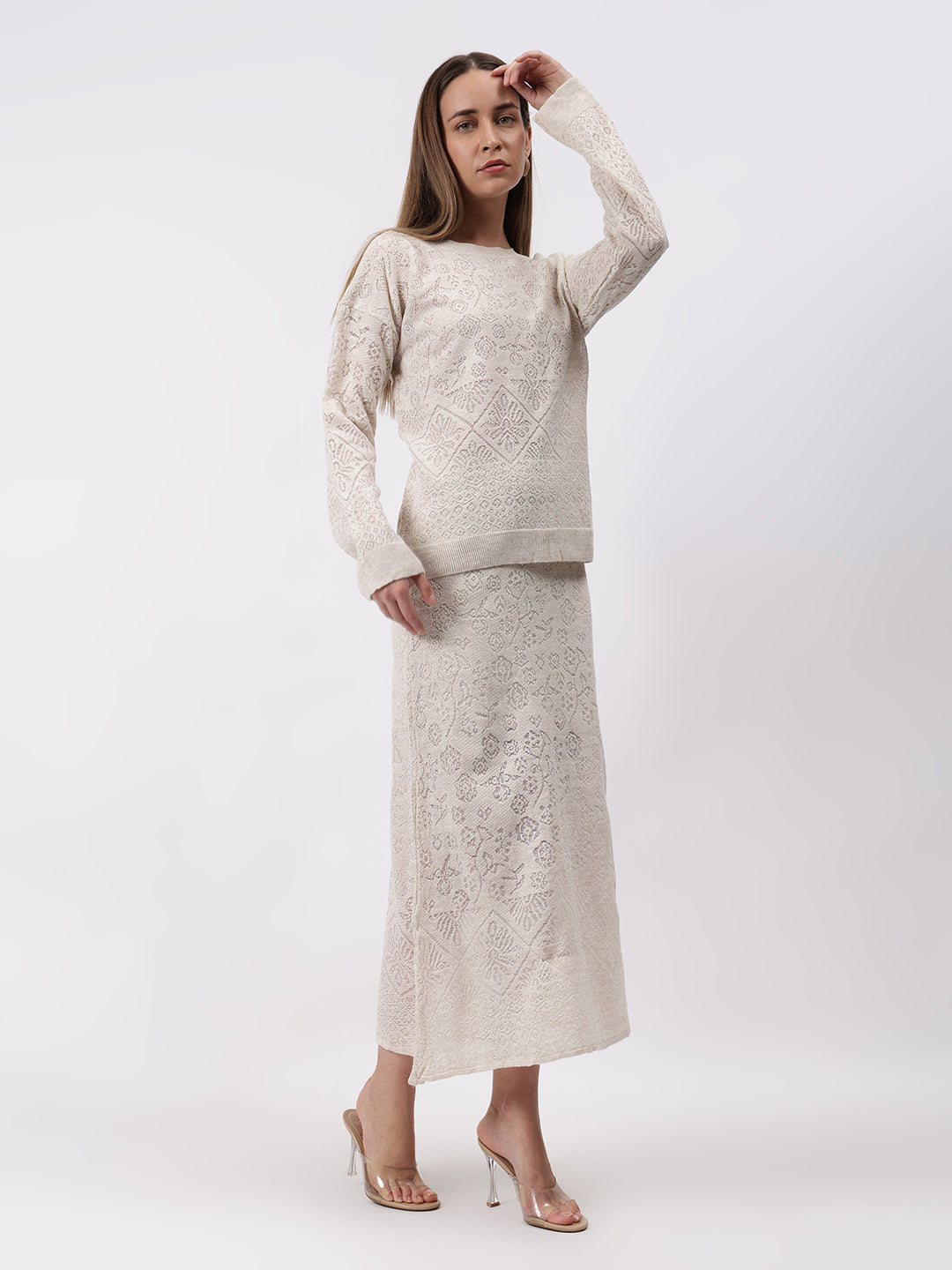 Gaiia Self Design Winter Skirt Co-Ord Set