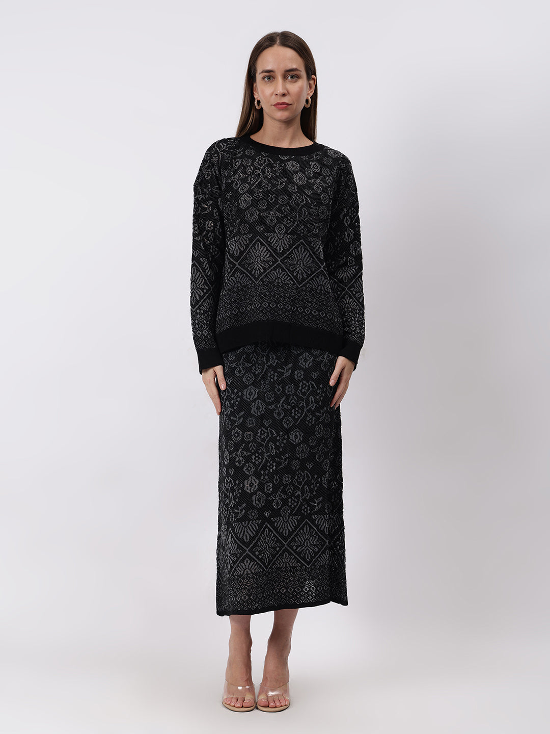 Self Design Winter Skirt Co-Ord Set