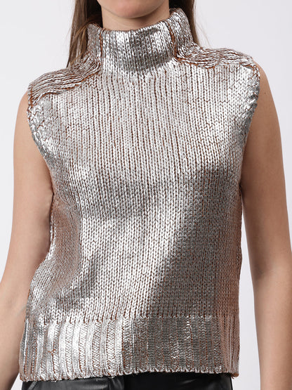 Gaiia Sleeveless Mettalic Winter Top