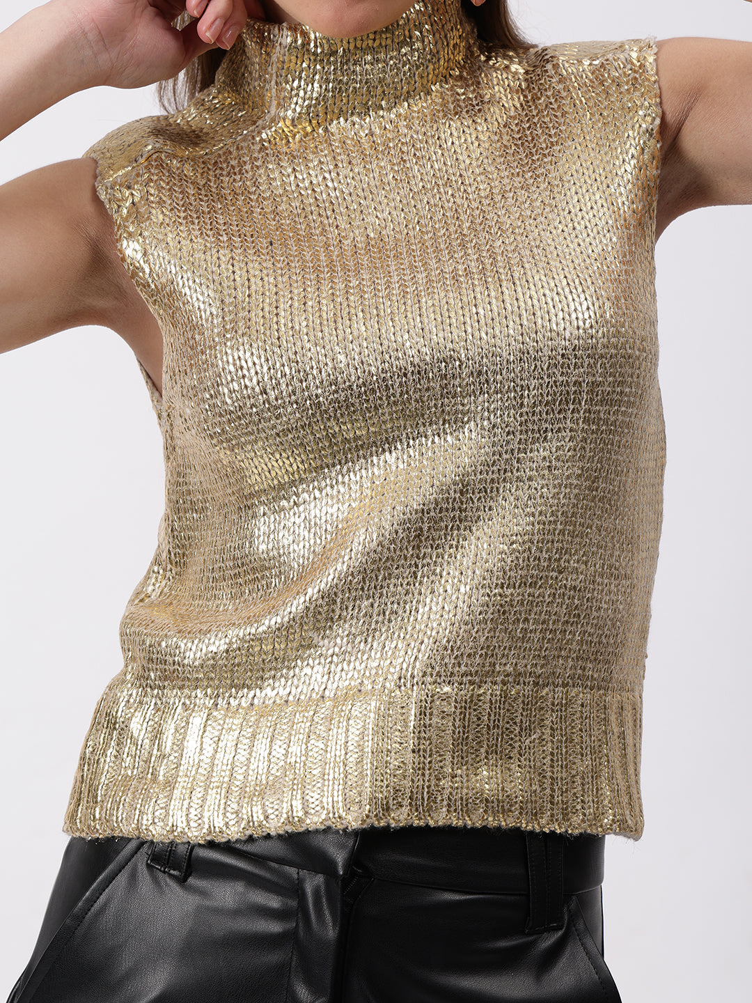 Gaiia Sleeveless Mettalic Winter Top
