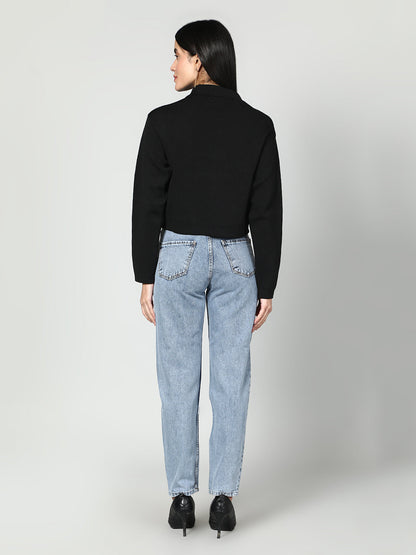 Gaiia Women Solid Woolen Boxy Cardigan