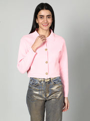 Gaiia Women Solid Woolen Boxy Cardigan