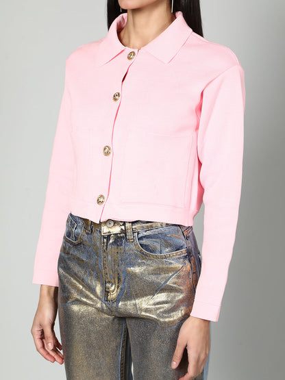 Gaiia Women Solid Woolen Boxy Cardigan