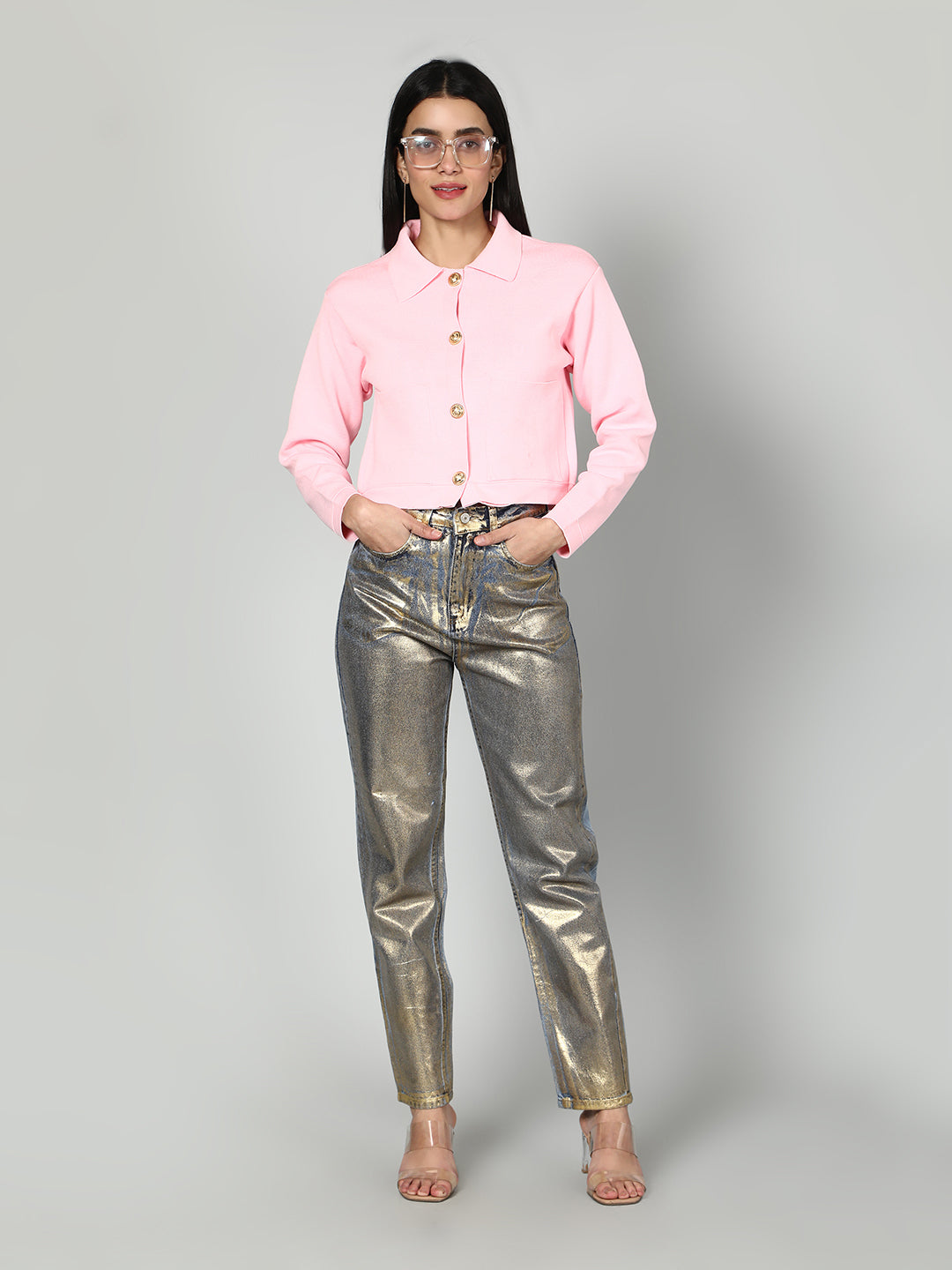 Gaiia Women Solid Woolen Boxy Cardigan