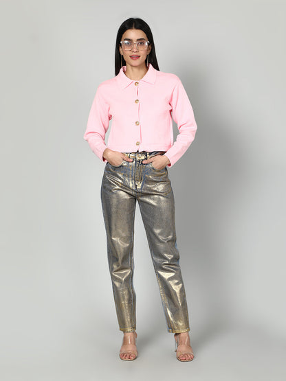 Gaiia Women Solid Woolen Boxy Cardigan