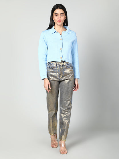 Gaiia Women Solid Woolen Boxy Cardigan