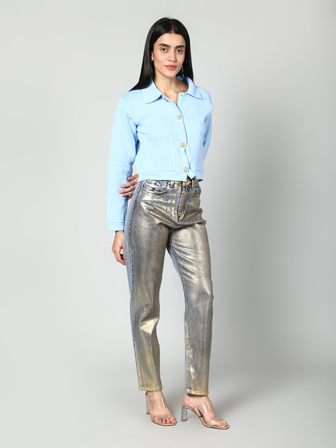 Gaiia Women Solid Woolen Boxy Cardigan