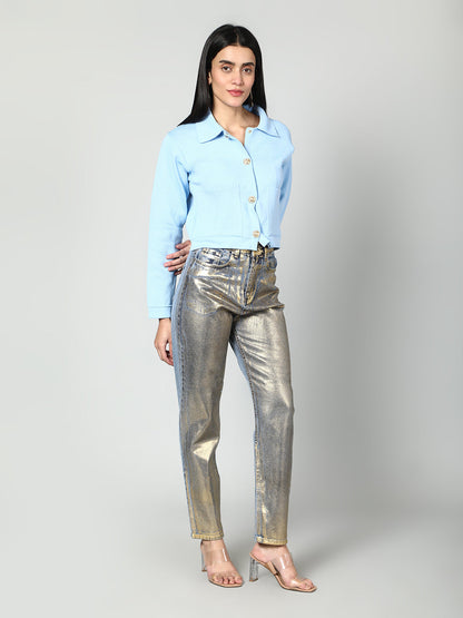 Gaiia Women Solid Woolen Boxy Cardigan