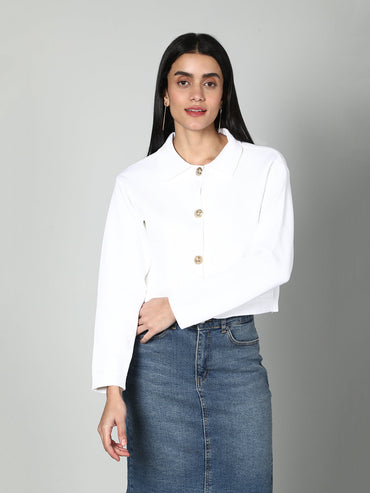 Gaiia Women Solid Woolen Boxy Cardigan