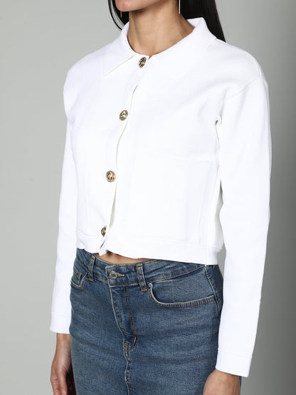 Gaiia Women Solid Woolen Boxy Cardigan