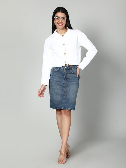 Gaiia Women Solid Woolen Boxy Cardigan