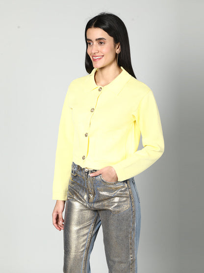 Gaiia Women Solid Woolen Boxy Cardigan