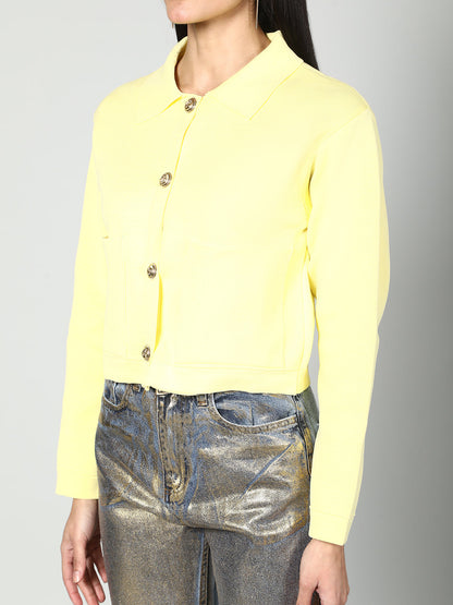 Gaiia Women Solid Woolen Boxy Cardigan