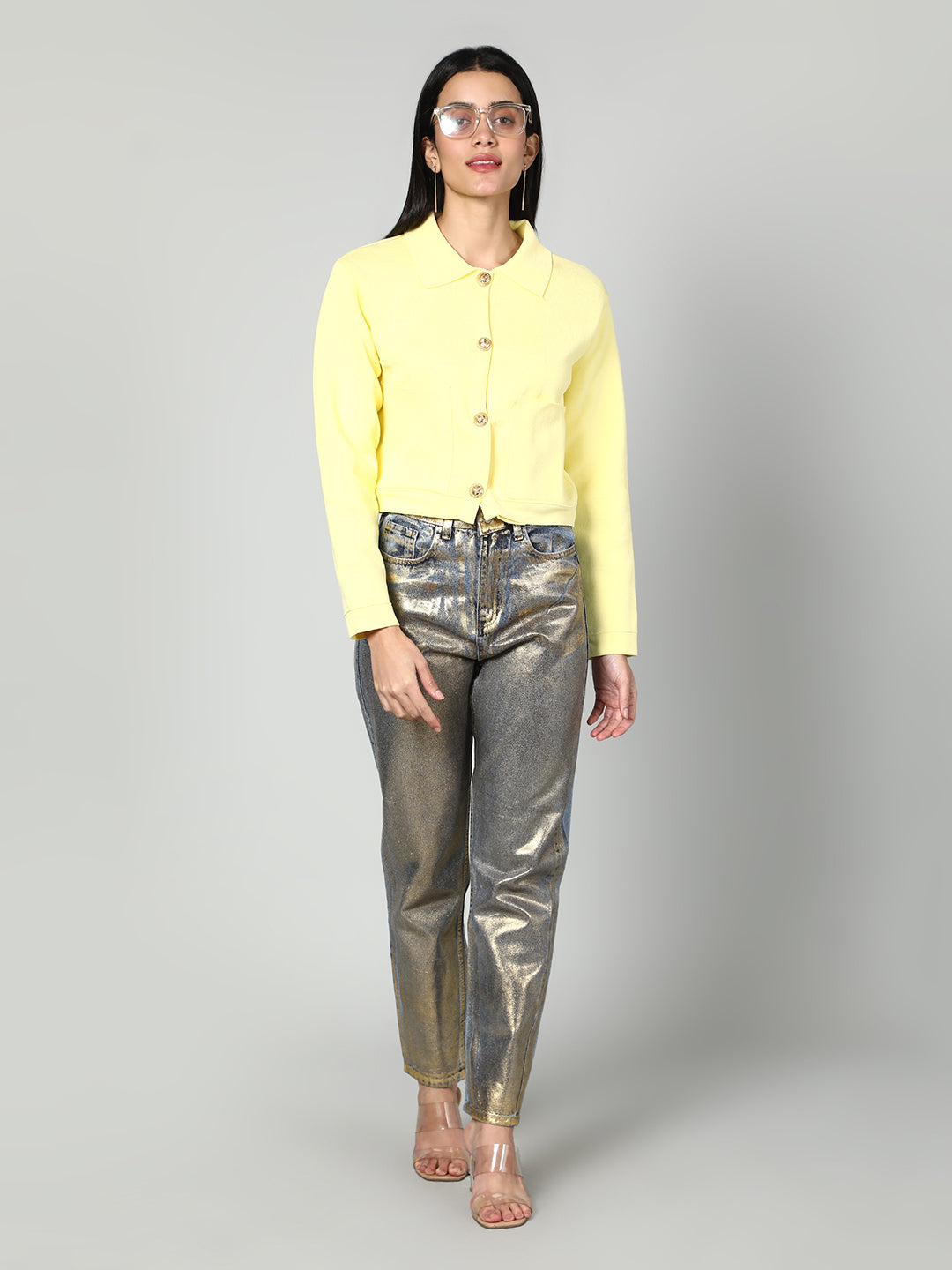 Gaiia Women Solid Woolen Boxy Cardigan