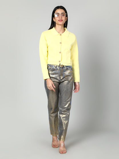 Gaiia Women Solid Woolen Boxy Cardigan