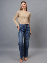 Gaiia Self Design Long Sleeve Top With Button