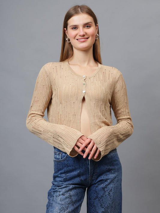 Gaiia Self Design Long Sleeve Top With Button