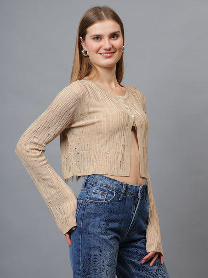 Gaiia Self Design Long Sleeve Top With Button