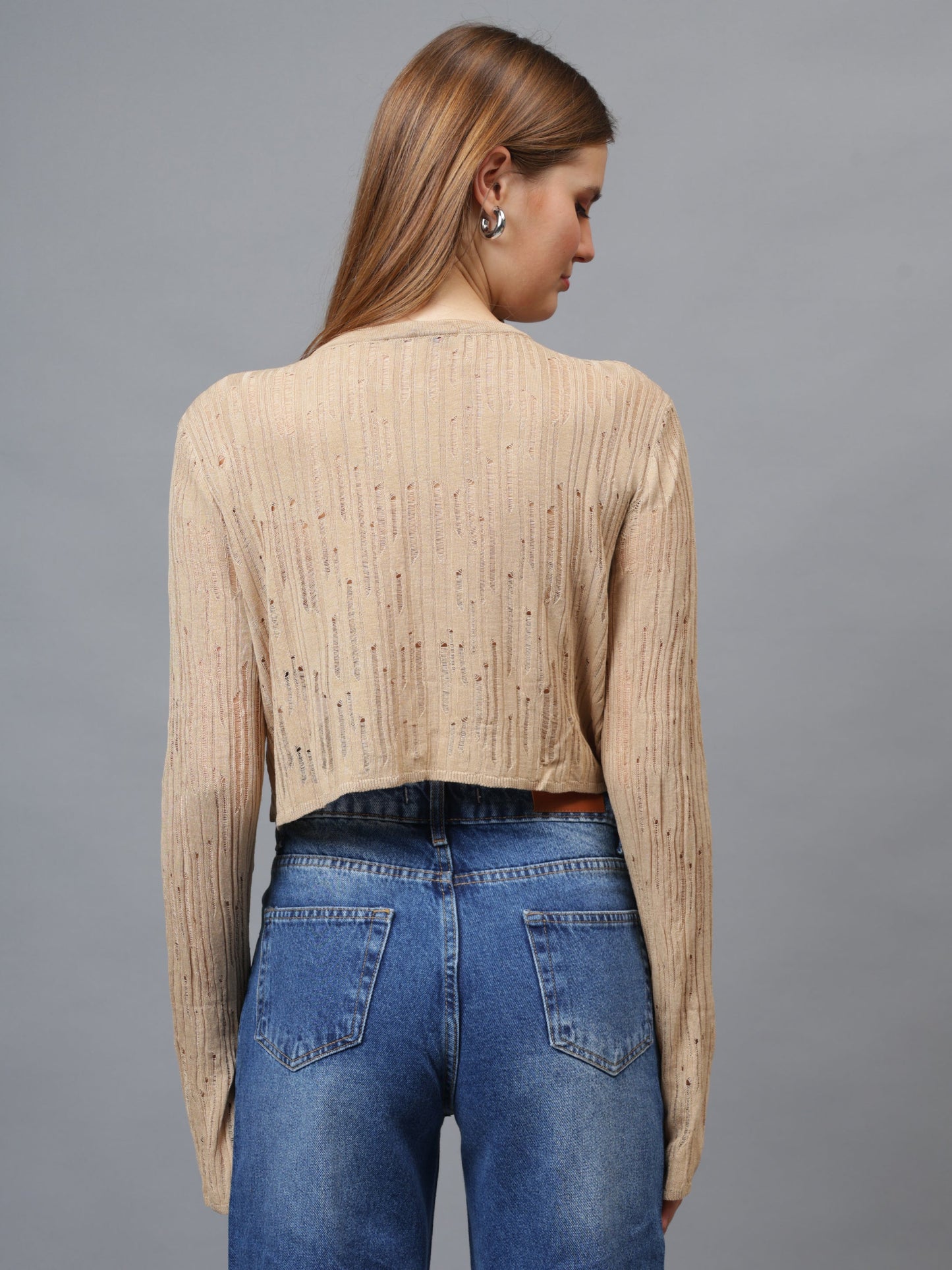 Gaiia Self Design Long Sleeve Top With Button