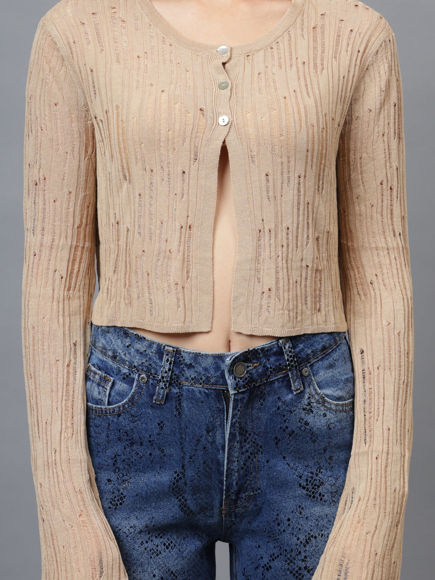 Gaiia Self Design Long Sleeve Top With Button