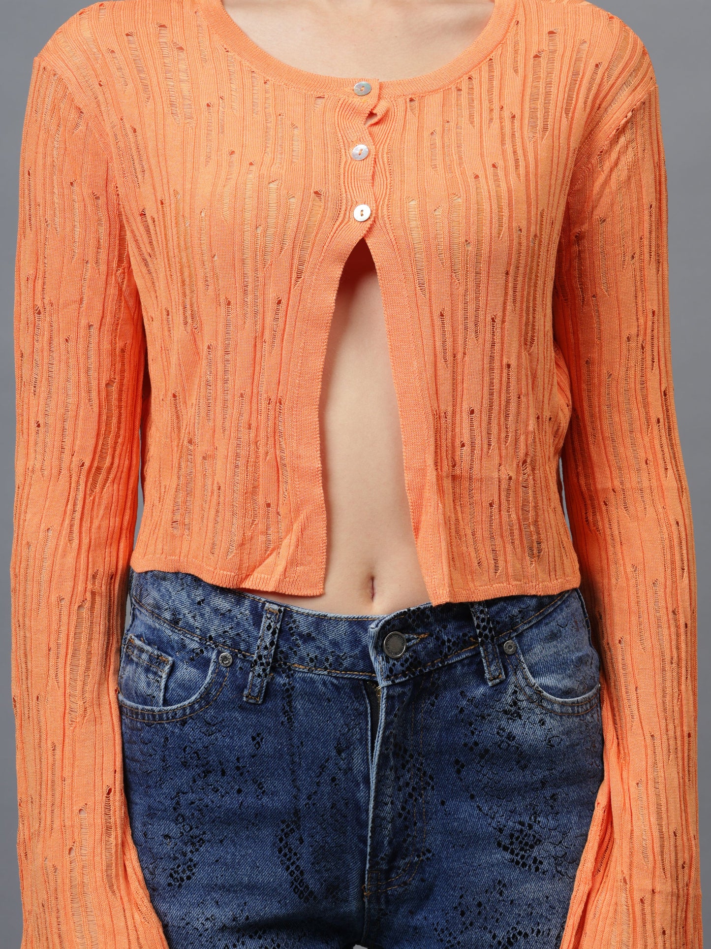 Gaiia Self Design Long Sleeve Top With Button