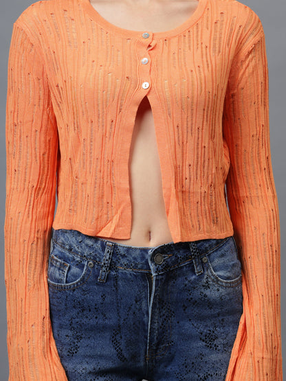 Gaiia Self Design Long Sleeve Top With Button