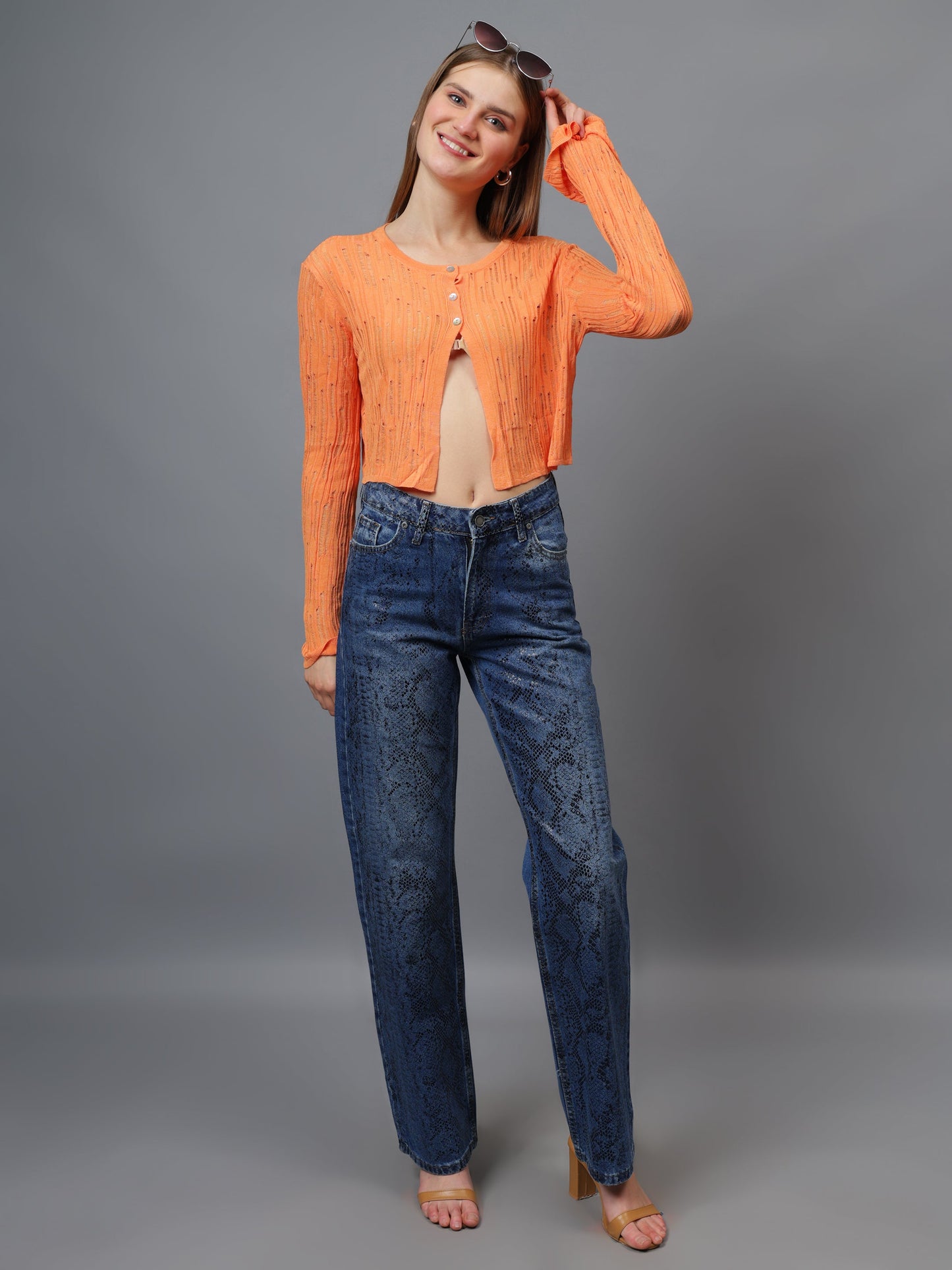 Gaiia Self Design Long Sleeve Top With Button