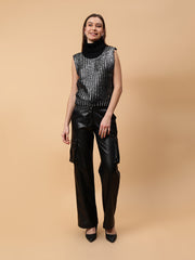 Gaiia Sleeveless High Neck Mettalic Top