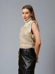 Gaiia Sleeveless High Neck Mettalic Top