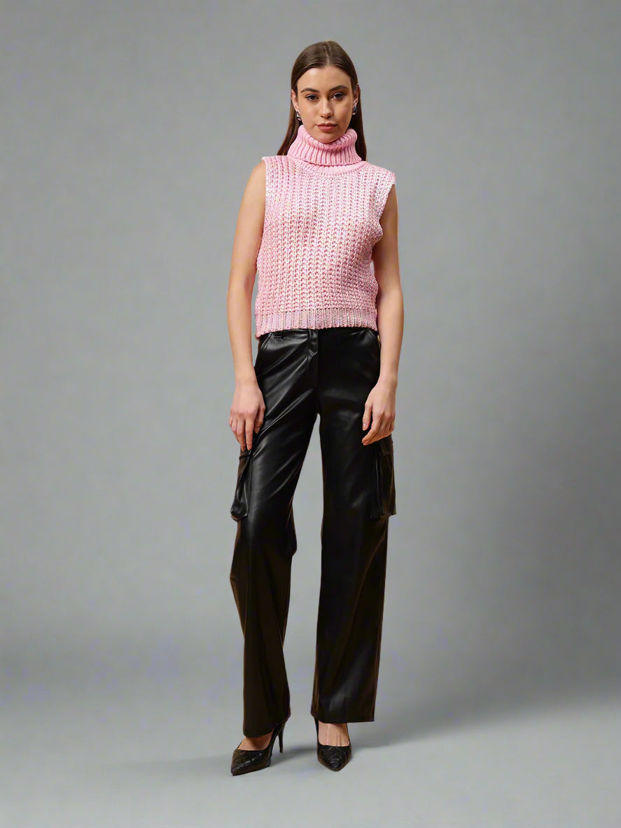 Gaiia Sleeveless High Neck Mettalic Top