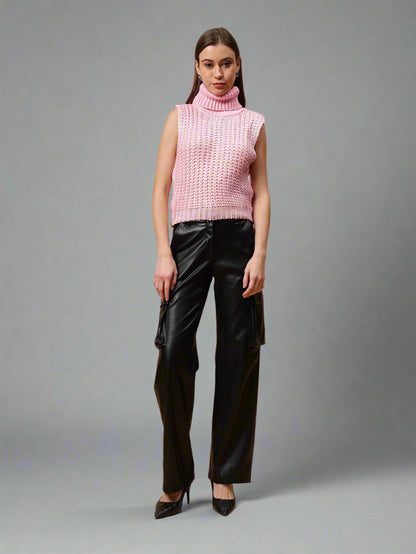 Gaiia Sleeveless High Neck Mettalic Top