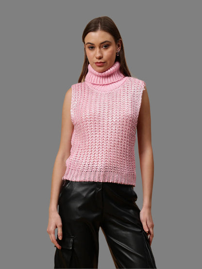 Gaiia Sleeveless High Neck Mettalic Top