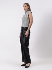 Gaiia Sleeveless High Neck Mettalic Top