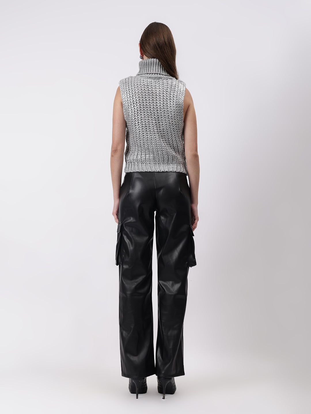 Gaiia Sleeveless High Neck Mettalic Top