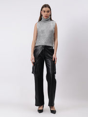 Gaiia Sleeveless High Neck Mettalic Top