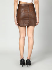 Gaiia Dark Brown Leather Mini Skirt