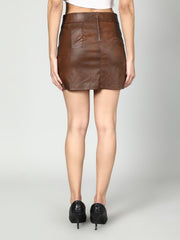 Dark Brown Leather Mini Skirt