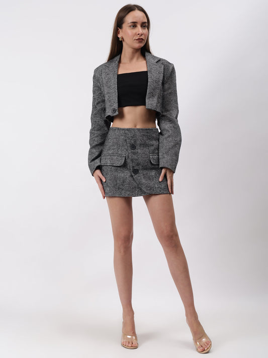 Gaiia Tweed Cropped Blazer And Mini Skirt Set - Black