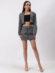 Gaiia Tweed Cropped Blazer And Mini Skirt Set - Black