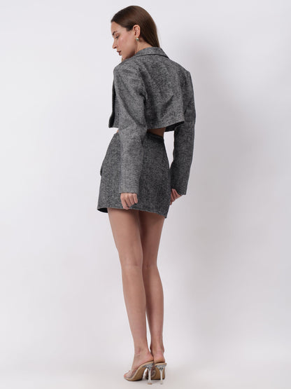 Gaiia Tweed Cropped Blazer And Mini Skirt Set - Black