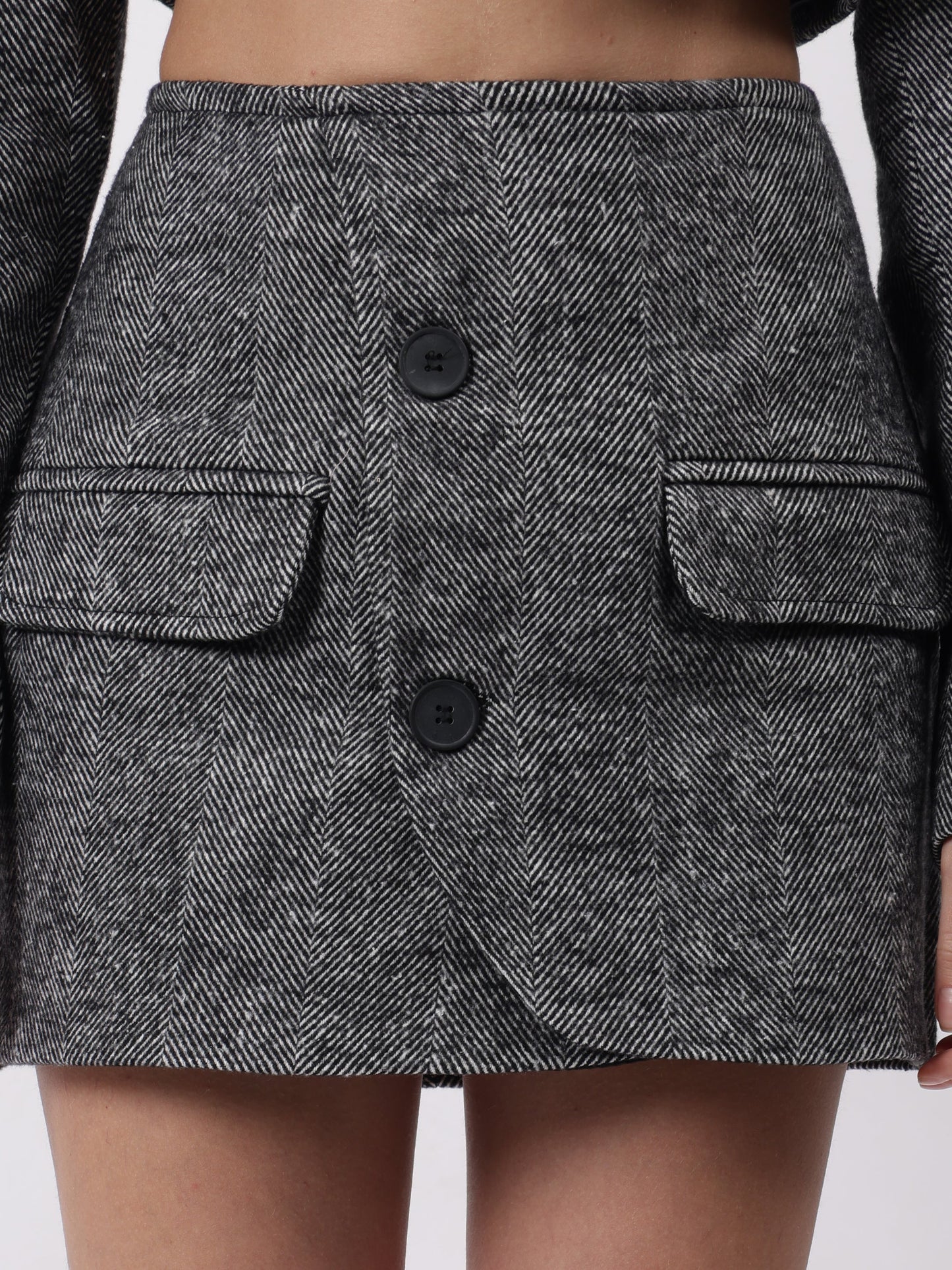 Gaiia Tweed Cropped Blazer And Mini Skirt Set - Black