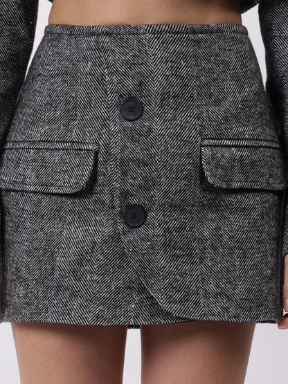 Gaiia Tweed Cropped Blazer And Mini Skirt Set - Black