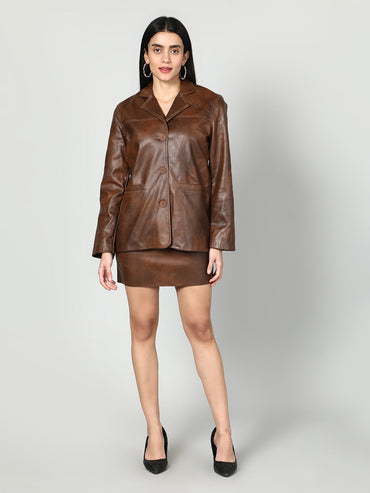 Gaiia Dark Brown Leather Blazer - Brown